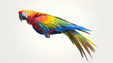 Fototapeta premium Colorful macaw parrot with vibrant feathers isolated on white background, ideal for tropical and exotic design projects.