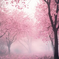 Fototapeta premium Enchanted Pink Cherry Blossom Garden: A Dreamy Spring Landscape Photography