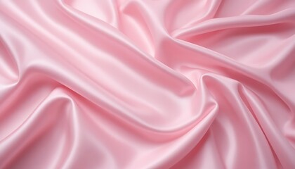 Fototapeta premium Close-up view of luxurious pink silk fabric with soft, flowing drapes and elegant folds, showcasing its smooth texture and delicate color.