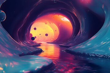 Surreal Liquid Cave With Glowing Orange Interior