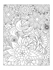 Flower pattern. Vector doodle flowers in black and white. Page adult coloring book. Coloring Flower Page. Books for adults.