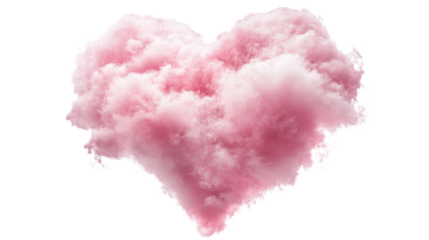 Heart-shaped pink cloud floating on transparent background