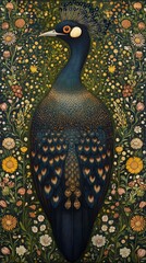 Majestic Peacock Amidst a Tapestry of Blossoms and Flowers