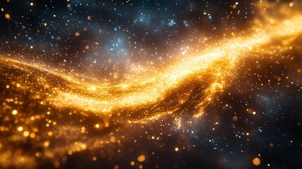 Obraz premium A mesmerizing cosmic swirl of golden particles in deep space, symbolizing the universe.