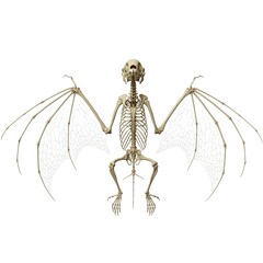 3d render of bat skeleton with detailed bones and membrane wings on white background