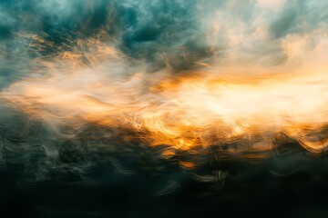 Fototapeta premium A stunning abstract image showcasing a dramatic sky with vibrant orange and blue hues, evoking the essence of a stormy sunset.