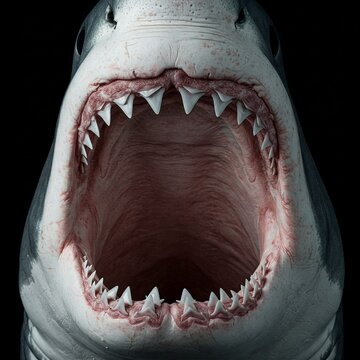 great white shark open mouth jaws teeth close up macro scary animal underwater predator sea creature