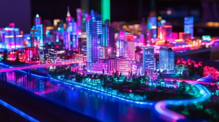 Obraz premium Vibrant Neon City Model at Night