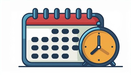 Calendar and alarm clock. Calendar icon with alarm flat design. isolated on white background.