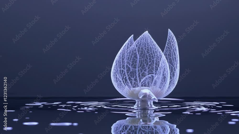 Poster a refined time-lapse showing the inner architecture of an x-ray lotus emerging from the water, revea
