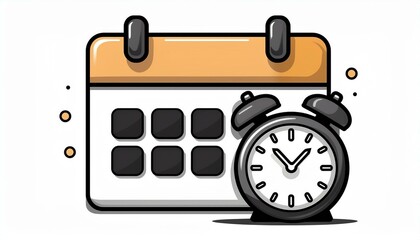 Calendar and alarm clock. Calendar icon with alarm flat design. isolated on white background.