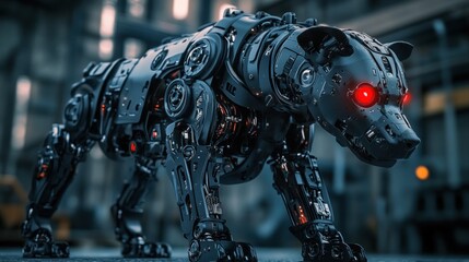 Fototapeta premium Robotic dog, futuristic canine, metal beast, cybernetic animal.