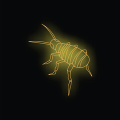 Glowing neon style insect is crawling with yellow light in the dark