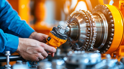 Precision Engineering A Technician Working on Intricate Machinery in an Industrial Setting