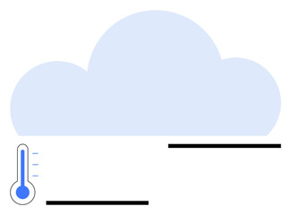 Large cloud with thermometer indicating temperature, symbolizing weather, climate, and environmental tracking. Ideal for forecasts, meteorology, data visualization, apps, energy sustainability