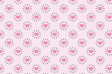 Shining heart pattern on pink background . Shining hearts background . Vector illustration