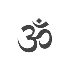 black and white om symbol icon vector illustration  yoga meditation spiritual sign  isolated on white background