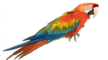 Colorful macaw parrot with vibrant feathers isolated on white background, ideal for tropical and exotic design projects.