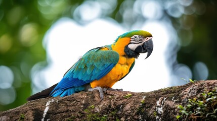 Colorful macaw parrot with vibrant feathers isolated on white background, ideal for tropical and exotic design projects.