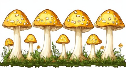 A cluster of golden yellow mushrooms sprouting from verdant grass