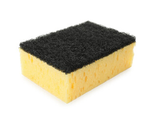 One yellow sponge isolated on white. Cleaning supply