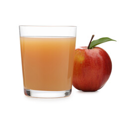 Tasty apple juice and fresh fruit isolated on white