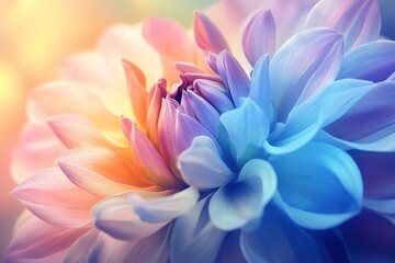 Stunning close-up of a dahlia flower showcasing vibrant pastel petals in a mesmerizing blend of colors.