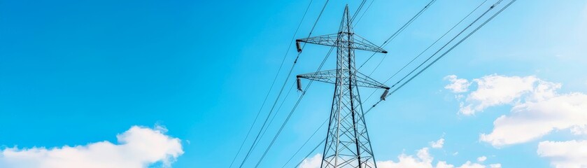 Building Mental Resilience and Energy, Power lines against a bright blue sky with scattered clouds.