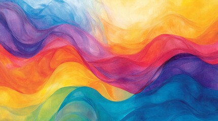 Fototapeta premium A colorful painting of a wave with a rainbow in the background. The colors are bright and vibrant