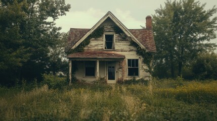 Fototapeta premium Abandoned Farmhouse Overgrown by Nature's Embrace