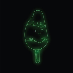 Green neon sign depicting a delicious ice cream on a stick, glowing on a black background