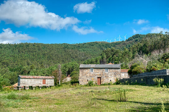 Horreos in Louredo in the municipality of Carnota, in the province of La Coru&ntilde;a.Galicia, Spain