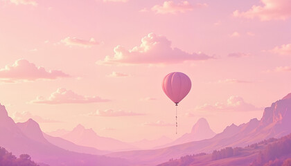 Obraz premium Joyful balloon floating in soft pink sky, symbolizing lightness
