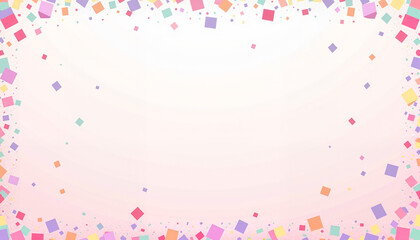 Colorful minimalist confetti scattered on white background, celebration theme