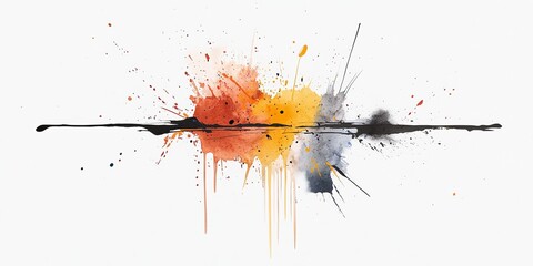 A vibrant splash of orange, yellow, and gray paint on a white background, showcasing an abstract artistic expression.