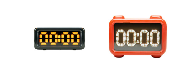 Set of digital clock isolated on transparent background