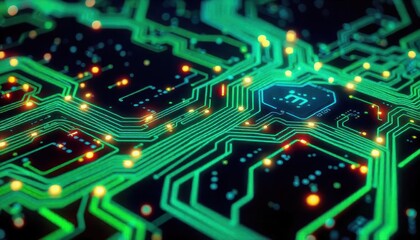 Fototapeta premium Exploring digital innovation in technology abstract circuit board visual art dark background close-up view futuristic concept