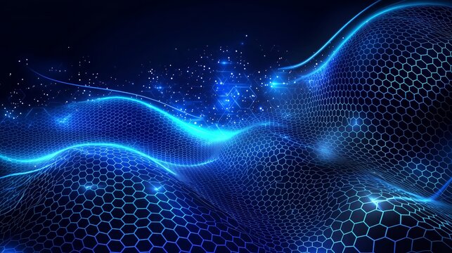 Abstract Technology Network with Hexagonal Grid - made with Generative AI