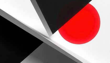 Naklejka premium Dynamic geometric composition showcasing red circle and black-white shapes modern artwork abstract space artistic perspective