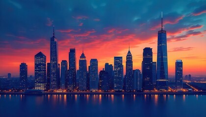Obraz premium Sunset skyline view of new york city urban landscape vibrant night aerial perspective cityscape beauty