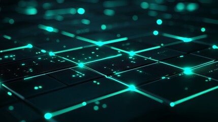 Obraz premium Futuristic Digital Grid with Glowing Green Lights - made with Generative AI