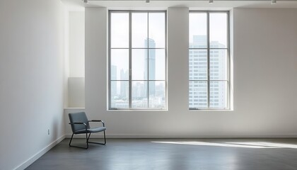 Minimalist workspace setup urban office interior design bright environment wide angle productivity concept