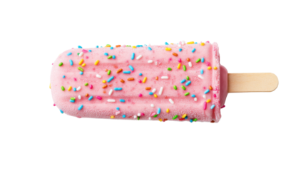 Pink popsicle covered with sprinkles on transparent background