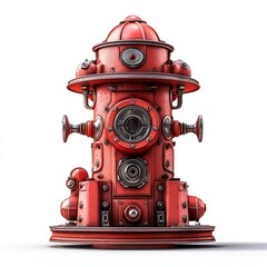 A Futuristic Steampunk Fire Hydrant: A captivating blend of vintage and futuristic design, this digital artwork showcases an intricate mechanical marvel in vibrant red.