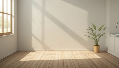 Fototapeta premium Minimalist Room Design Sunlight Plant Wooden Floor