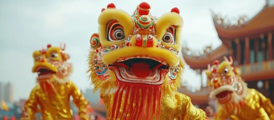 Obraz premium Lion Dance Festival Parade Temple
