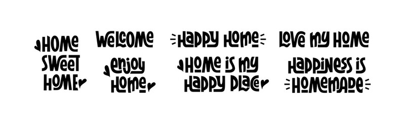Home Phrases Set. Vector Hand Lettering of Home Family Quotes.