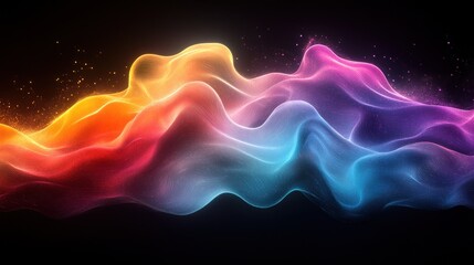 Obraz premium Vibrant Abstract Background with Flowing Lines and Light Effects in Rainbow Colors on Black