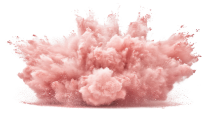 Pink powder exploding creating a big cloud on transparent background