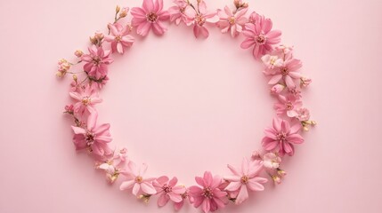 A beautiful pastel pink floral frame with delicate flowers around the edges, leaving a soft space for text or photo in the center